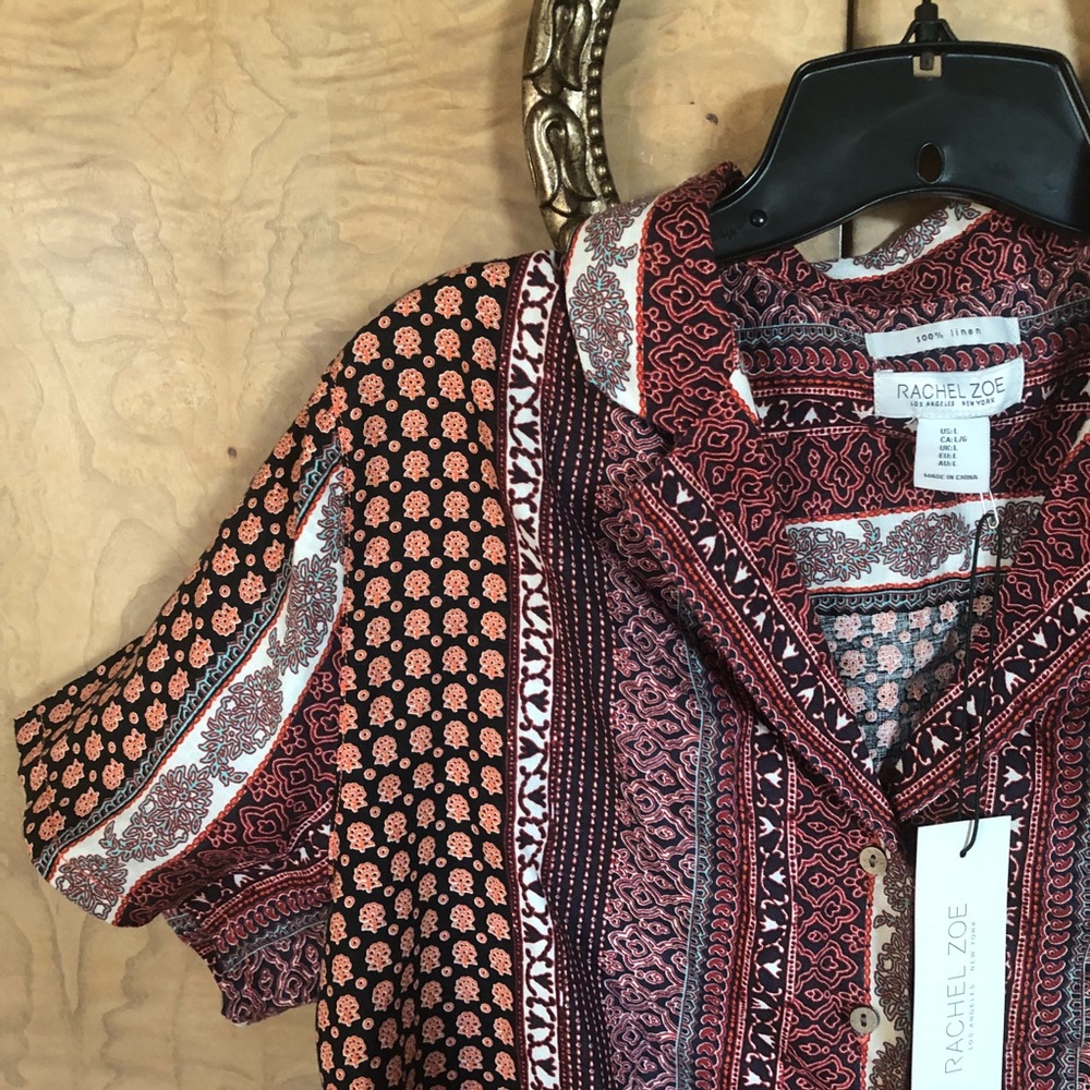 Printed Linen Rachel Zoe Button Down Top